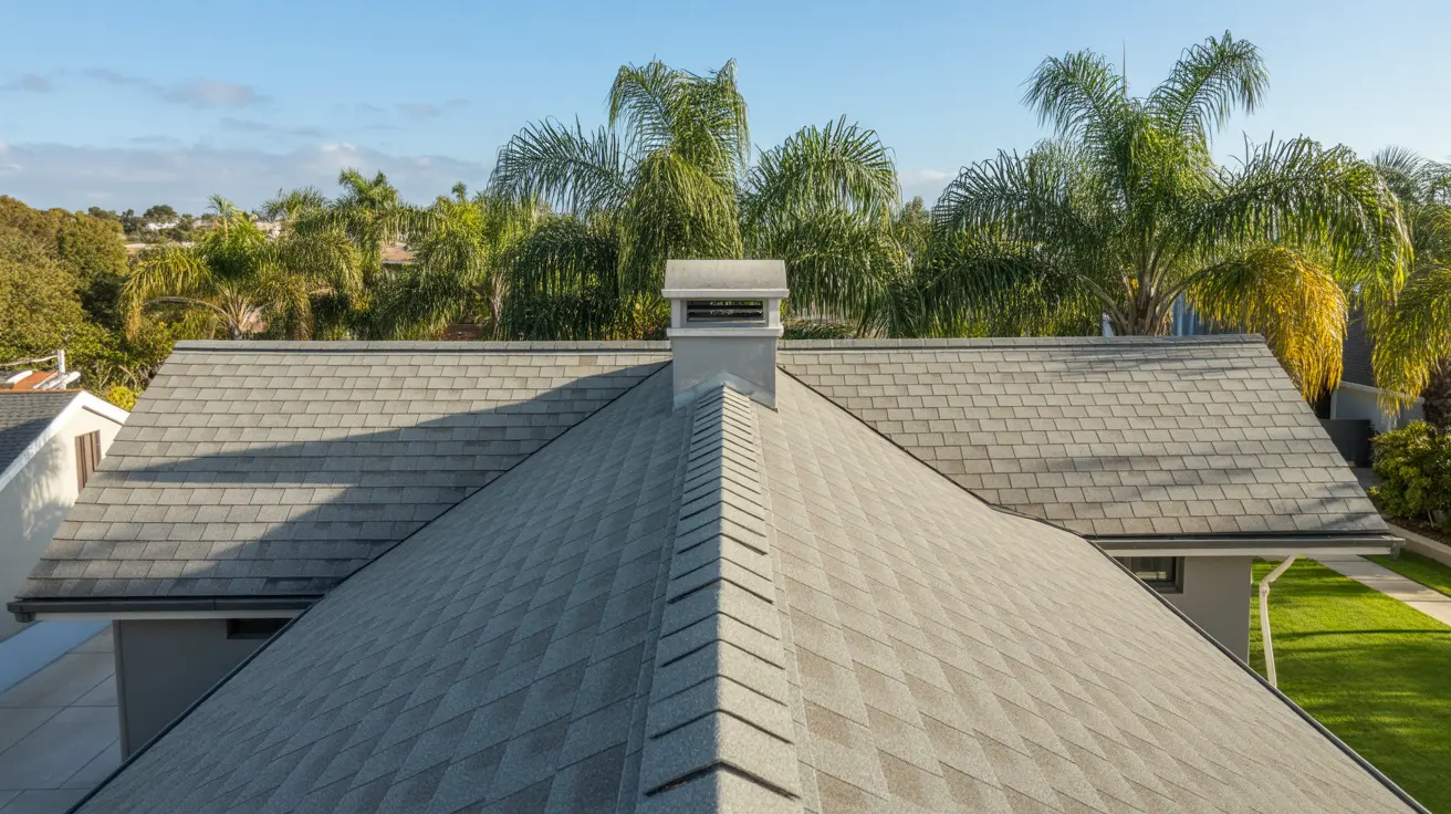 Fresh architectural-shingle roof with continuous ridge vent on a Torrance, CA home, completed by Torrance Roofing Masters